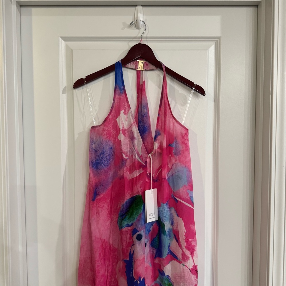 NWT: HEMANT & NANDITA Pink Floral Maxi Dress with Blue & Green Accents - Picture 11 of 16